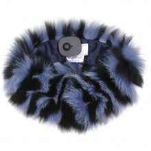 Load image into Gallery viewer, Deep blue and black inserts Bluefox scarf with lining and fur hook fastening,
wearable in several ways.