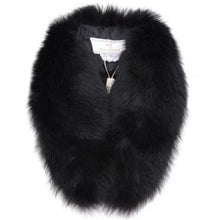 Load image into Gallery viewer, Black fox fur shawl collar with lining, adjustable fastening fir fur hook