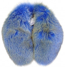 Load image into Gallery viewer, A pair of navy blue and yellow fur-lined collars with fastening at the front, designed for wearing with classic and casual jackets.