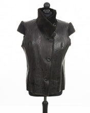Load image into Gallery viewer, Dark brown sheepskin fur vest with very short sleeves and buttons