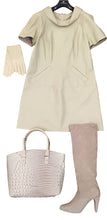 Load image into Gallery viewer, Beige dress with matching gloves, bag, and knee-high boots on a white background