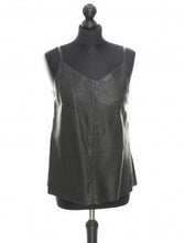 Load image into Gallery viewer, Black color perforated sheep leather camisole silhouette top displayed on a mannequin