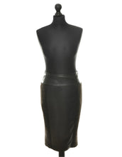Load image into Gallery viewer, Black leather skirt on a mannequin against a white background