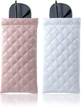 Load image into Gallery viewer, Two PU leather squeeze cases for eyewear, one in pink and one in white, with a quilted pattern and a zipper closure.