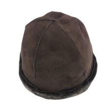 Load image into Gallery viewer, A dark eggplant brown sheepskin fur cap with no visible branding.