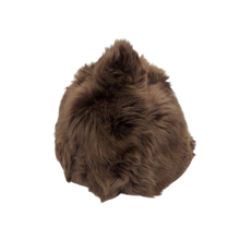 Load image into Gallery viewer, A brown sheepskin fur cap with a soft, plush design, featuring a lining and a velcro strap.