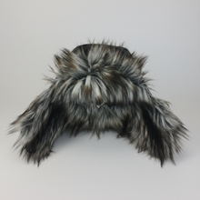 Load image into Gallery viewer, Black leather hat with faux fur trim for men and women by Vilniaus Kailiai, stylish and warm headwear.