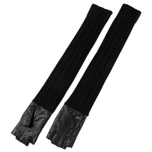 Load image into Gallery viewer, A pair of black, quilted leather gloves with a zippered cuff.