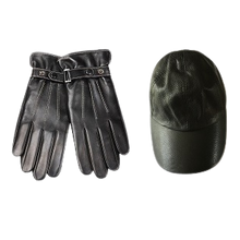 Load image into Gallery viewer, Black leather men`s gloves and a black baseball cap