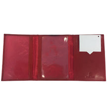 Load image into Gallery viewer, Red trifold wallet with a card holder on a white background