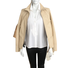 Load image into Gallery viewer, Beige leather jacket, zipping closure, front pockets, stand collar