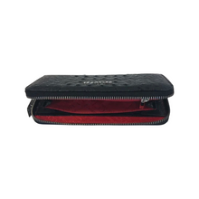 Load image into Gallery viewer, Black nappa leather crocodile pattern wallet for women with a zip fastening and a red interior.