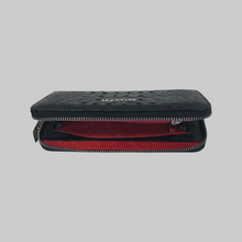 Load image into Gallery viewer, Black nappa leather crocodile pattern wallet for women with a zip fastening and a red interior.