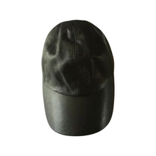 Load image into Gallery viewer, A black leather sports cap with a deer pattern, designed in a baseball style with an adjustable head width.