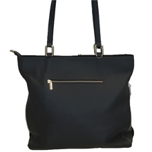 Load image into Gallery viewer, Black handbag with a gold zipper on a white background