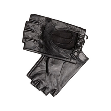 Load image into Gallery viewer, A pair of black leather gloves for women with a textured design and decorative stitching.