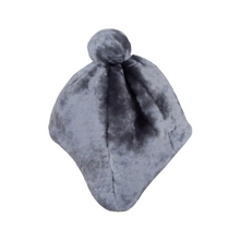 Load image into Gallery viewer, A grey sheepskin fur cap for women with a round shape and a bobble on top.