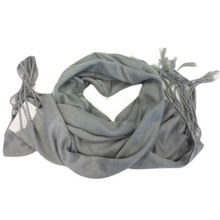 Load image into Gallery viewer, A gray unisex scarf made of viscose fabric with fringes and tassels.