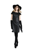 Load image into Gallery viewer, Woman wearing a black dress, hat, gloves, and boots on a white background
