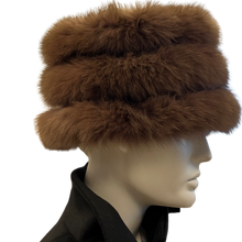 Load image into Gallery viewer, A brown fur cap made of fox fur and wool, displayed on a mannequin head.