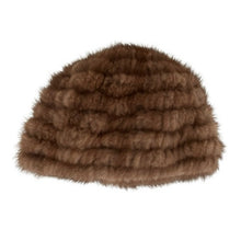 Load image into Gallery viewer, A knitted mink fur cap in brown color, designed to fit under the head width with a soft brim, easy size adjustable.
