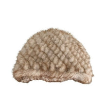 Load image into Gallery viewer, A knitted mink fur cap in a natural color, with a soft, plush appearance.