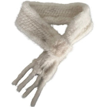 Load image into Gallery viewer, A knitted mink scarf with an adjustable length, displaying a natural white color.