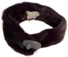 Load image into Gallery viewer, A short mink scarf with a magnetic press-stud fastening, displayed in a curved shape emphasizing the plush fur texture.