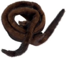 Load image into Gallery viewer, A brown mink scarf coiled and displayed on a flat surface.