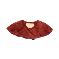 A raspberry red mink bolero jacket with a fur lining and magnetic fastening, displayed on a white background.