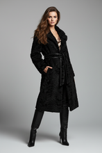 Įkelti nuotrauką į galerijos peržiūros programą, Vilniaus Kailiai Mod. 02048XXX coat in dark wool fabric, shown with front view and button details.
