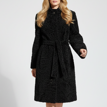 Įkelti nuotrauką į galerijos peržiūros programą, Vilniaus Kailiai Mod. 02649xxx coat in dark fabric, featuring a tailored design with a collar and button closure.
