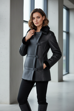 Įkelti nuotrauką į galerijos peržiūros programą, Vilniaus Kailiai Mod. 08431xxx jacket in black, featuring a stylish design with a high collar and zipper closure.
