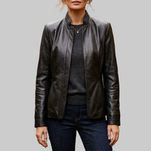 Load image into Gallery viewer, Vilniaus Kailiai Mod. 09771xxx jacket in neutral fabric, displayed on a hanger with a front view showing details and collar.
