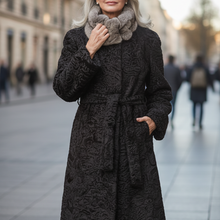 Load image into Gallery viewer, Vilniaus Kailiai Mod. 024862XX coat in warm fabric, displayed on a hanger with a neutral background.
