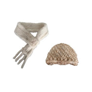 Knitted white mink scarf , 70CM +Knitted mink fur cap