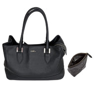 Black leather handbag and a cosmetic bag as a set