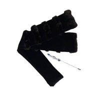 Black velvet and mink scarf + metal pin with rhinestone