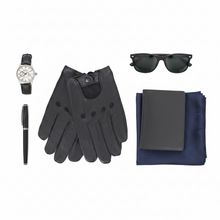 Įkelti nuotrauką į galerijos peržiūros programą, Vilniaus Kailiai men's leather gloves and leather wallet gift set, featuring black leather accessories on a white background.
