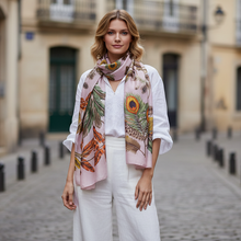 Įkelti nuotrauką į galerijos peržiūros programą, Woman wearing a colorful scarf with a floral pattern on a street.
