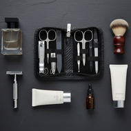 Vilniaus Kailiai Odinis manikiūro rinkinys vyrams ir moterims, elegant gift set with manicure tools and accessories.