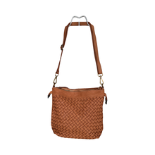 Load image into Gallery viewer, Brown woven handbag with a shoulder strap on a white background
