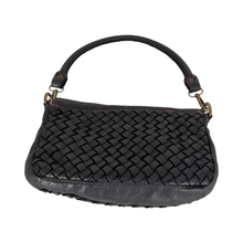 Load image into Gallery viewer, Black woven handbag on a white background
