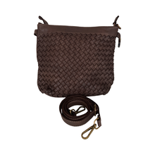 Load image into Gallery viewer, Brown woven leather crossbody bag with a strap on a white background
