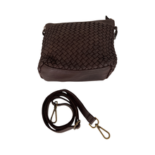 Load image into Gallery viewer, Brown woven handbag with a detachable strap on a white background
