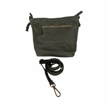 Load image into Gallery viewer, Green leather crossbody bag with a strap on a white background
