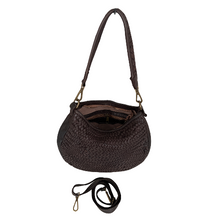 Load image into Gallery viewer, Brown woven handbag with a detachable strap on a white background
