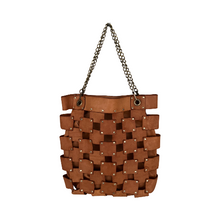 Load image into Gallery viewer, Brown woven bag with chain handle on a white background
