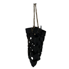 Load image into Gallery viewer, Black woven bag with a chain strap on a white background
