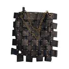 Load image into Gallery viewer, Black woven leather bag with gold chain on a white background
